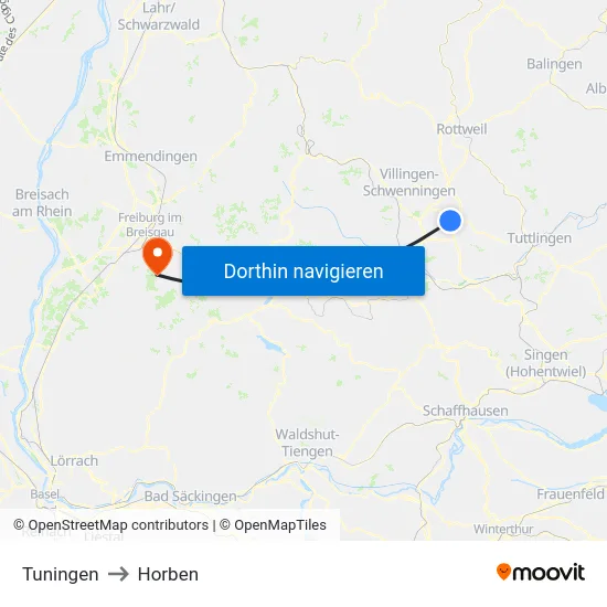 Tuningen to Horben map