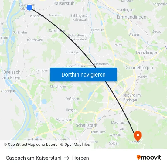 Sasbach am Kaiserstuhl to Horben map