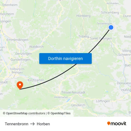 Tennenbronn to Horben map
