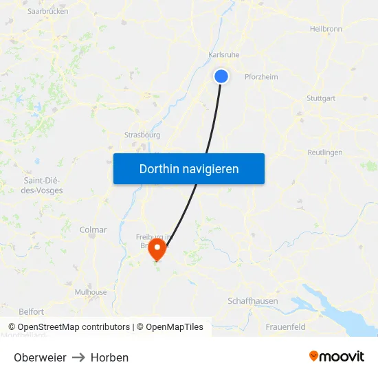 Oberweier to Horben map