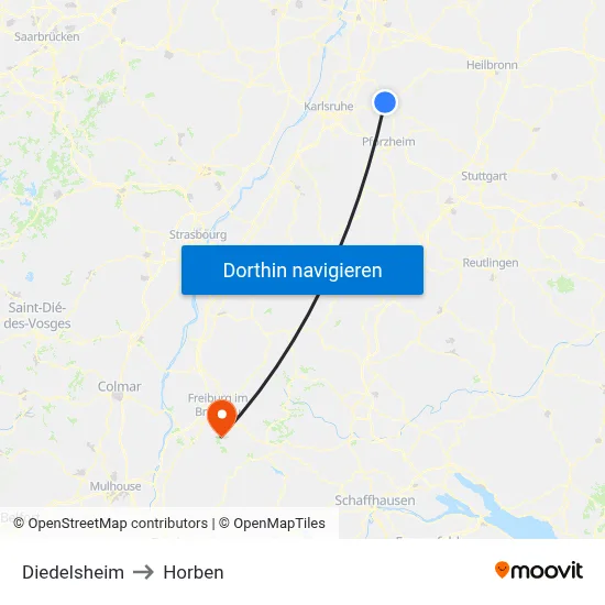 Diedelsheim to Horben map