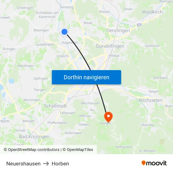Neuershausen to Horben map