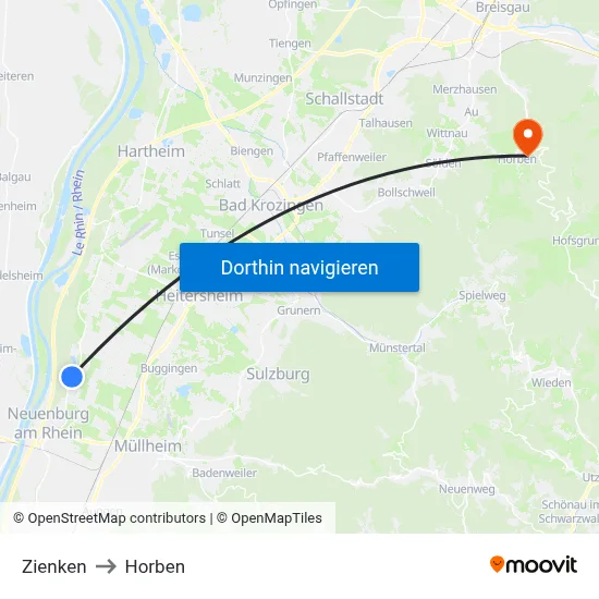 Zienken to Horben map