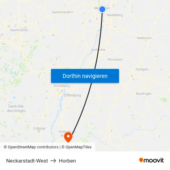 Neckarstadt-West to Horben map