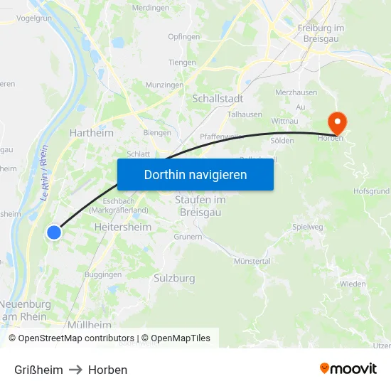 Grißheim to Horben map