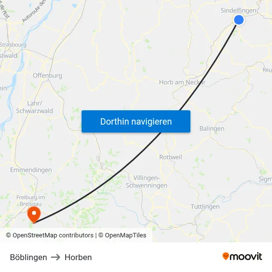 Böblingen to Horben map