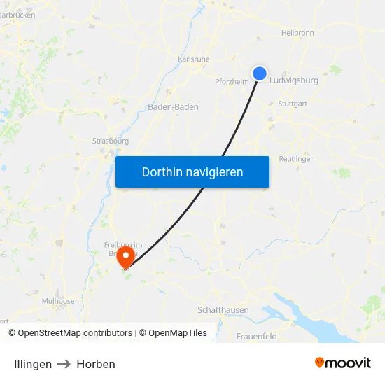 Illingen to Horben map