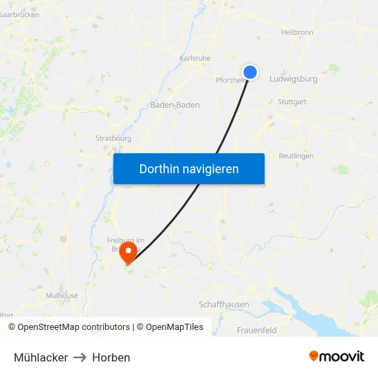 Mühlacker to Horben map