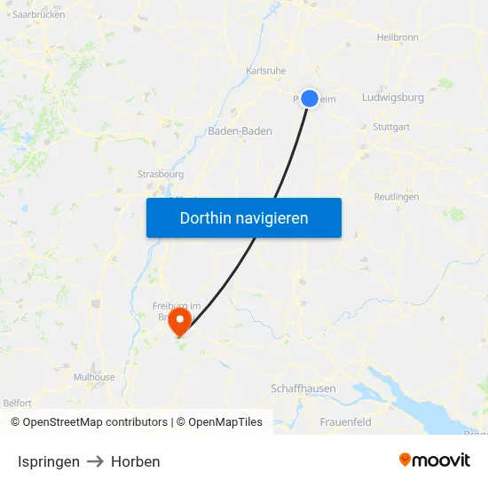 Ispringen to Horben map