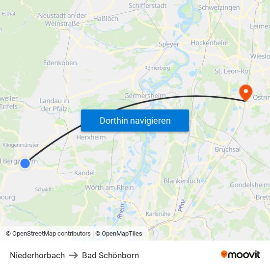 Niederhorbach to Bad Schönborn map