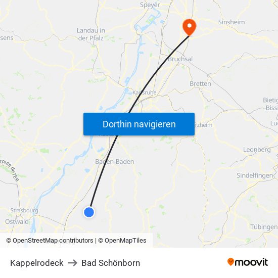 Kappelrodeck to Bad Schönborn map