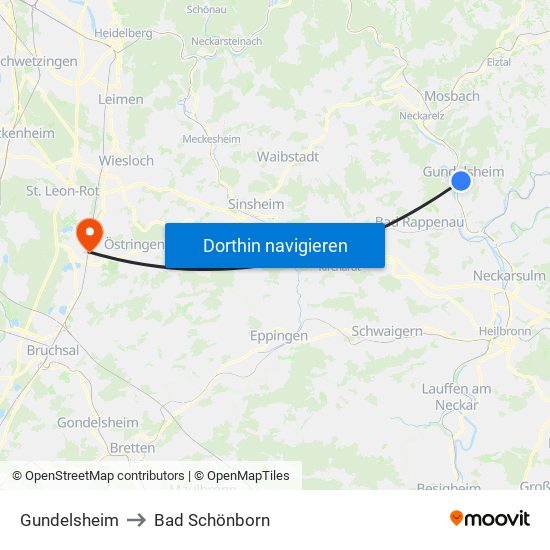 Gundelsheim to Bad Schönborn map