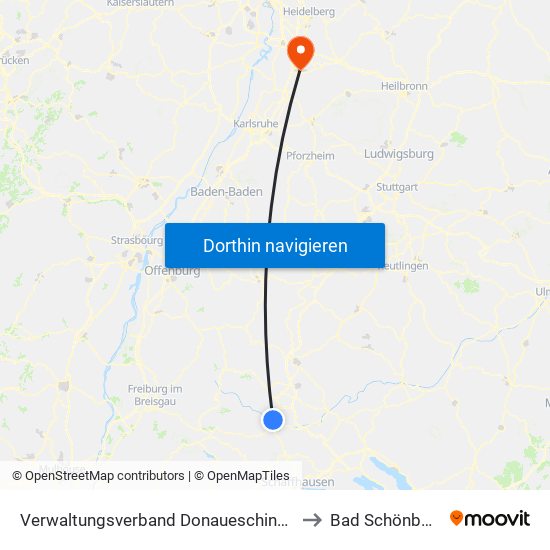 Verwaltungsverband Donaueschingen to Bad Schönborn map