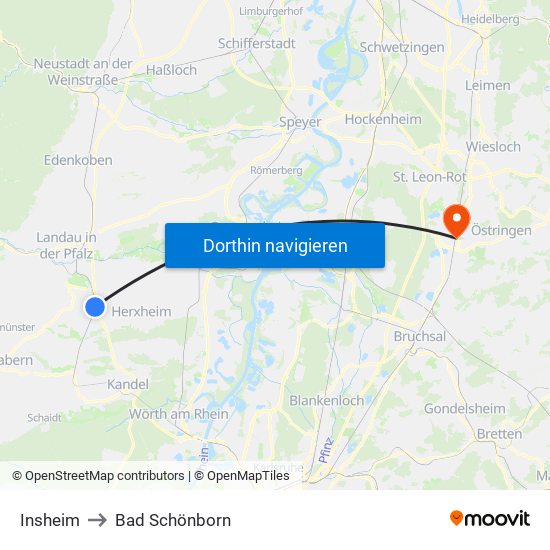 Insheim to Bad Schönborn map