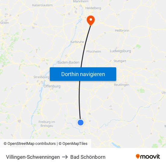 Villingen-Schwenningen to Bad Schönborn map