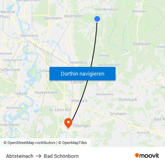 Abtsteinach to Bad Schönborn map