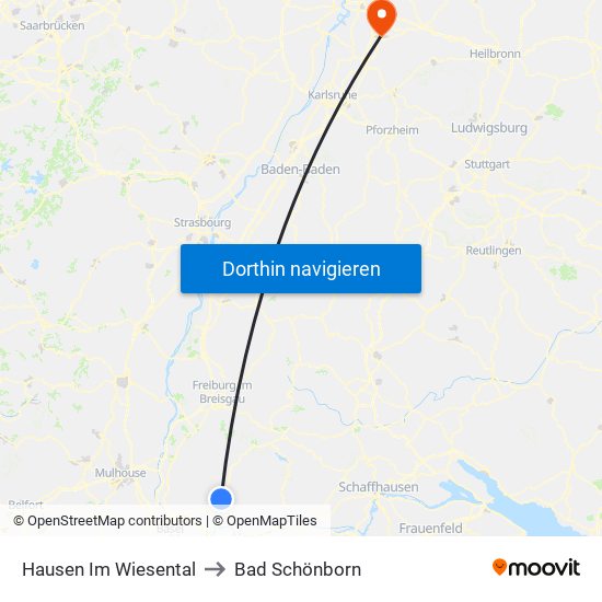 Hausen Im Wiesental to Bad Schönborn map