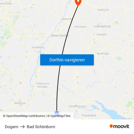 Dogern to Bad Schönborn map