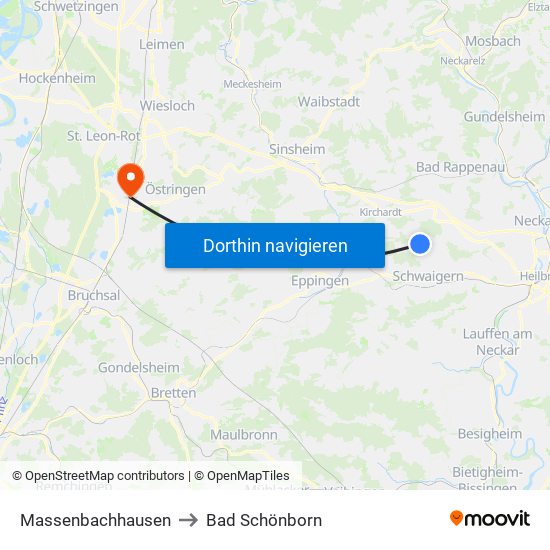 Massenbachhausen to Bad Schönborn map