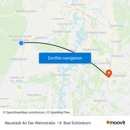 Neustadt An Der Weinstraße to Bad Schönborn map