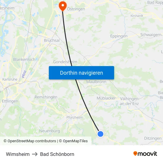 Wimsheim to Bad Schönborn map