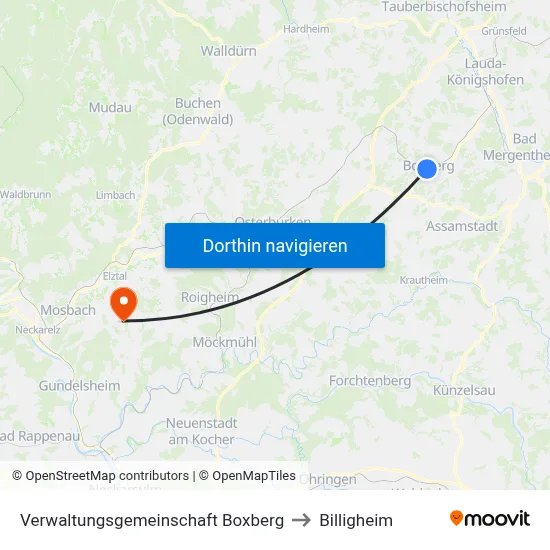 Verwaltungsgemeinschaft Boxberg to Billigheim map