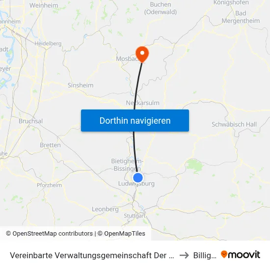 Vereinbarte Verwaltungsgemeinschaft Der Stadt Freiberg am Neckar to Billigheim map
