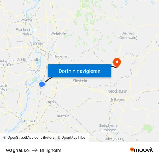 Waghäusel to Billigheim map