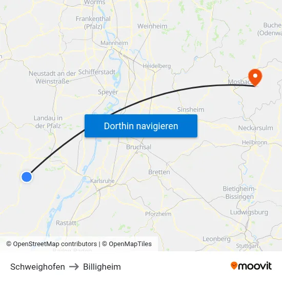 Schweighofen to Billigheim map