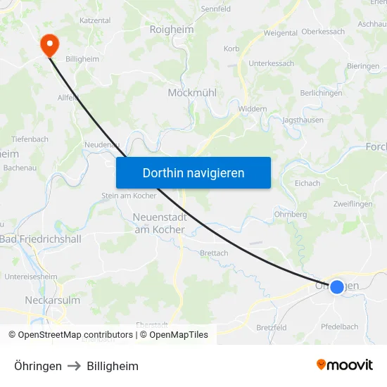 Öhringen to Billigheim map
