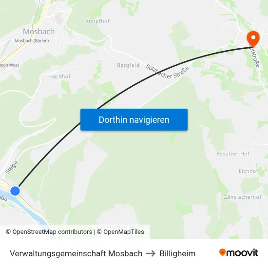 Verwaltungsgemeinschaft Mosbach to Billigheim map