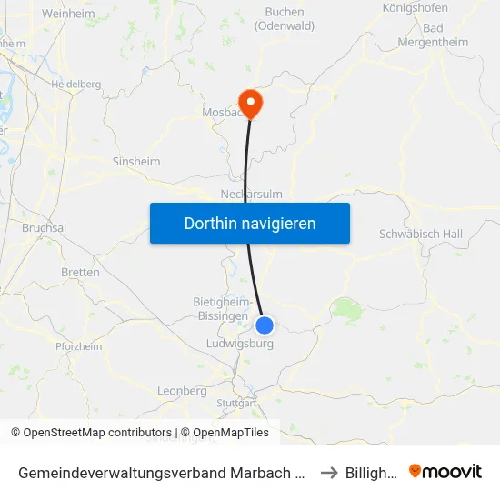 Gemeindeverwaltungsverband Marbach am Neckar to Billigheim map