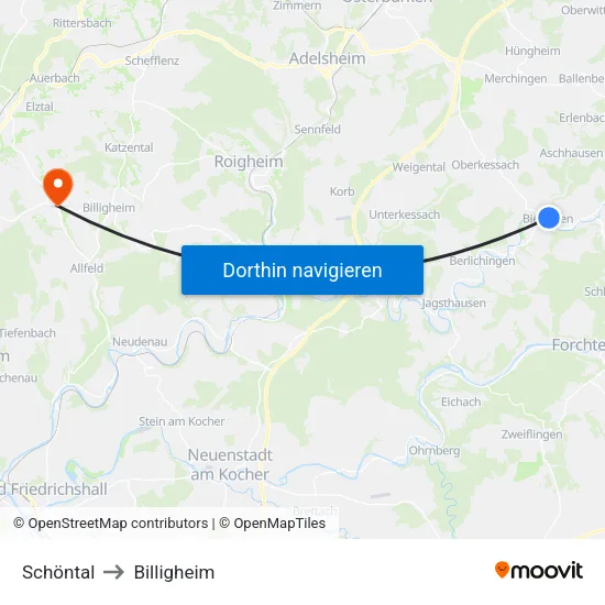 Schöntal to Billigheim map