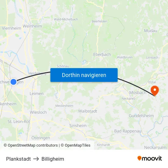 Plankstadt to Billigheim map