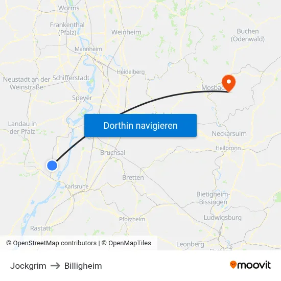 Jockgrim to Billigheim map