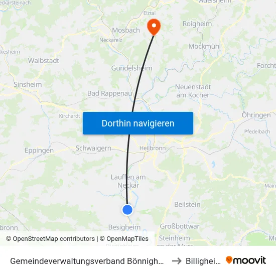 Gemeindeverwaltungsverband Bönnigheim to Billigheim map