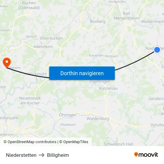 Niederstetten to Billigheim map
