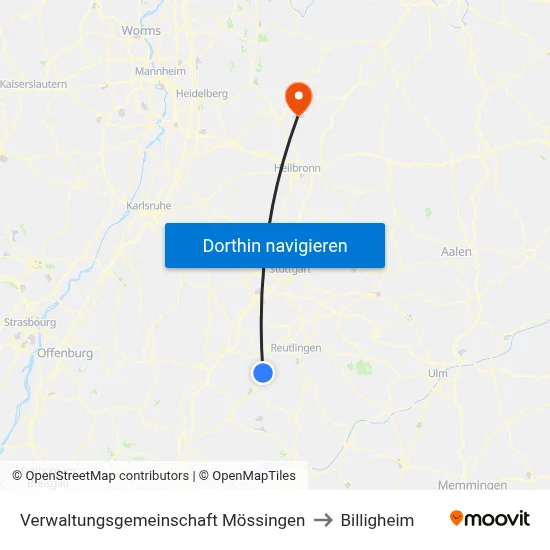 Verwaltungsgemeinschaft Mössingen to Billigheim map