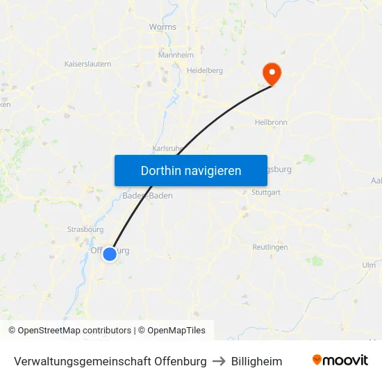 Verwaltungsgemeinschaft Offenburg to Billigheim map