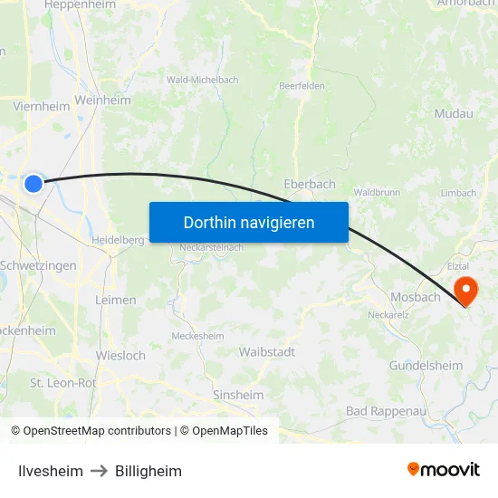 Ilvesheim to Billigheim map
