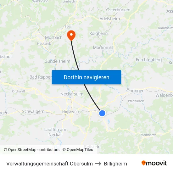 Verwaltungsgemeinschaft Obersulm to Billigheim map