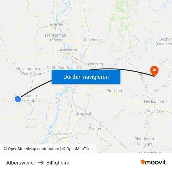 Albersweiler to Billigheim map