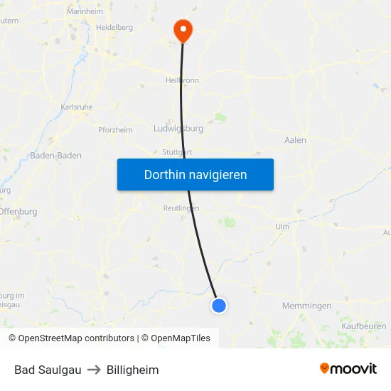 Bad Saulgau to Billigheim map