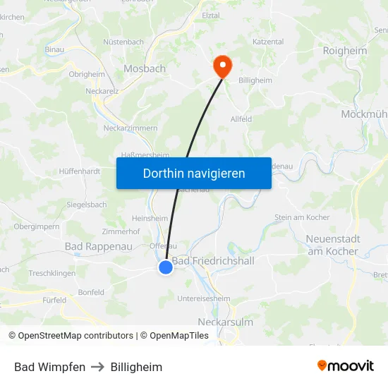 Bad Wimpfen to Billigheim map