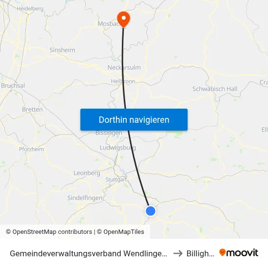 Gemeindeverwaltungsverband Wendlingen am Neckar to Billigheim map