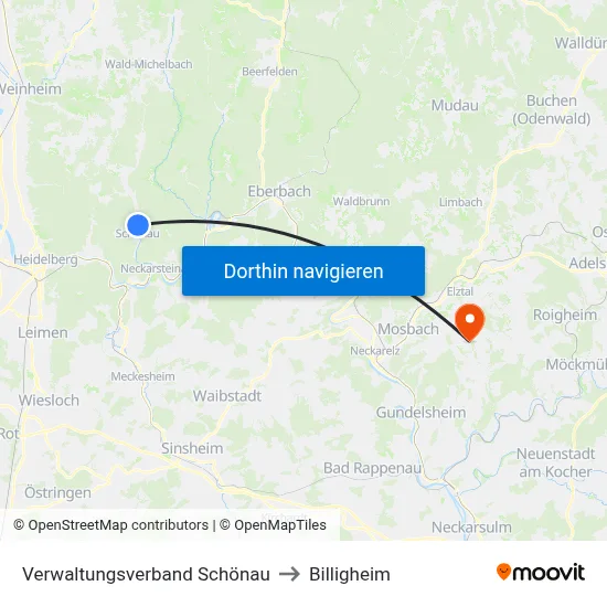 Verwaltungsverband Schönau to Billigheim map