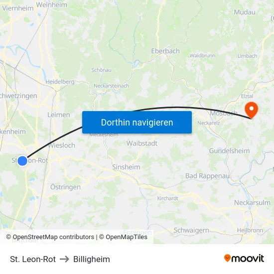 St. Leon-Rot to Billigheim map
