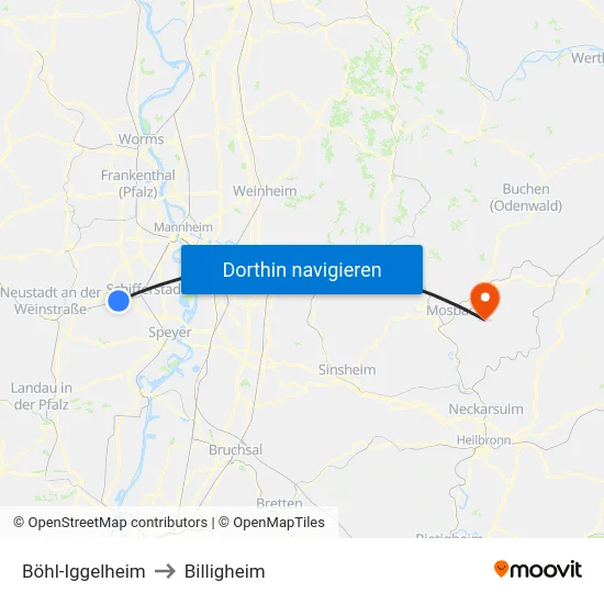 Böhl-Iggelheim to Billigheim map