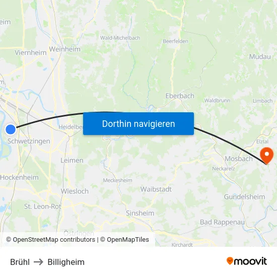 Brühl to Billigheim map