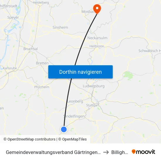 Gemeindeverwaltungsverband Gärtringen/Ehningen to Billigheim map